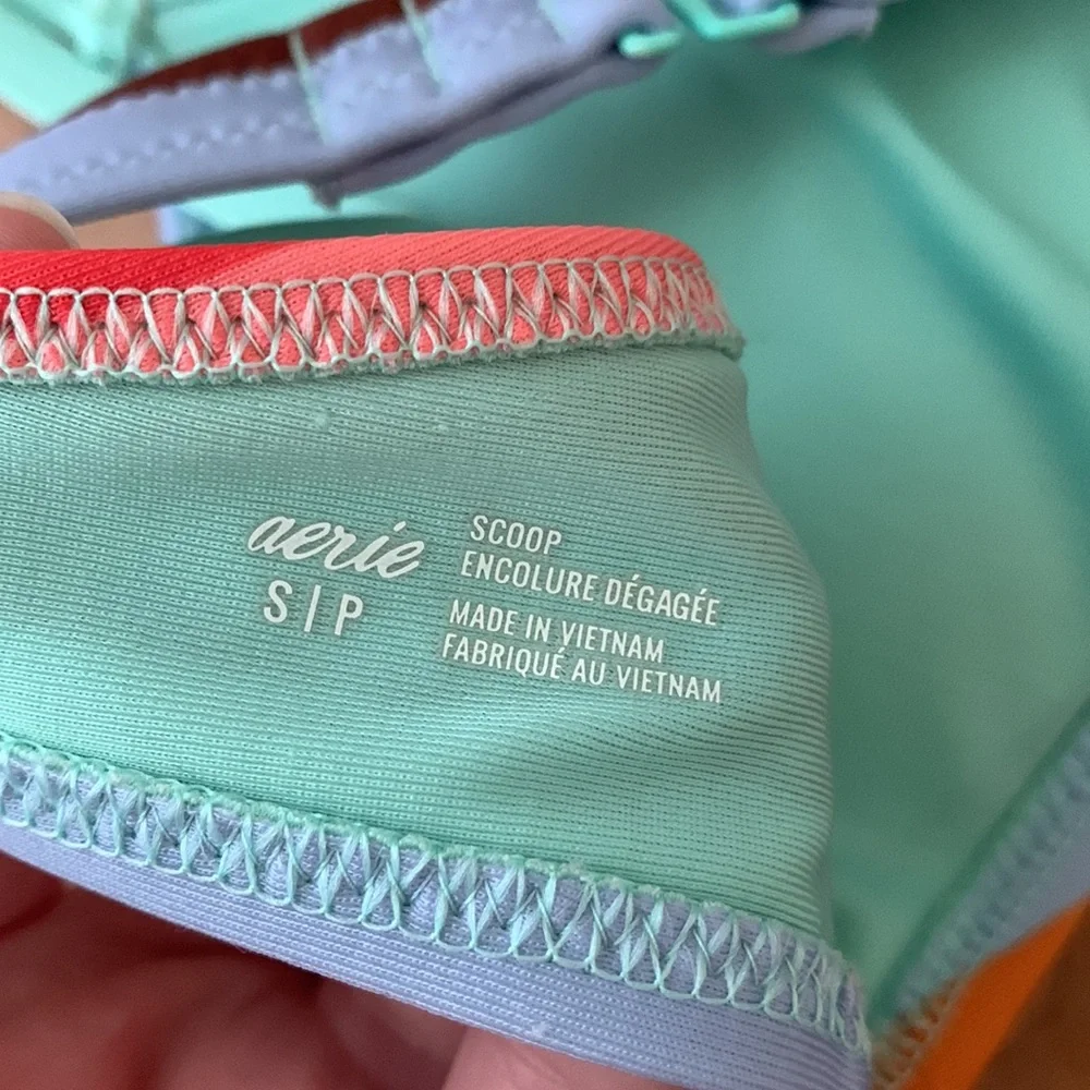 aerie Bikini Scoop Top Stripes Yellow Green Mint Pink Brown Blue S - Picture 4 of 5